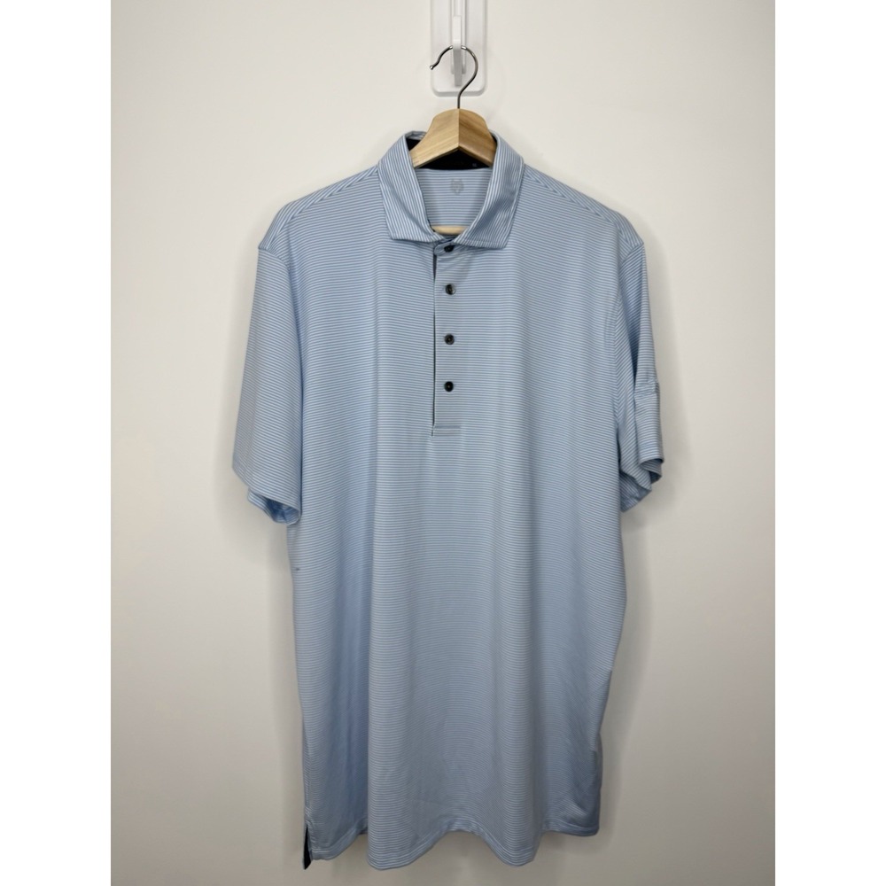 Greyson Polo Shirt Mens XL Blue Striped Performance Stretch Golf Tennis Preppy